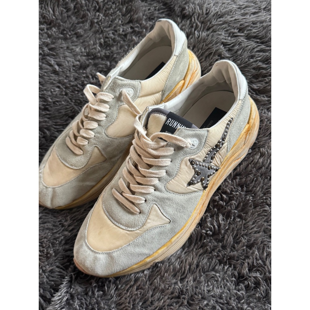 Golden Goose Running Sole Sneakers Studded Star Grey Suede Cream Mens IT 43